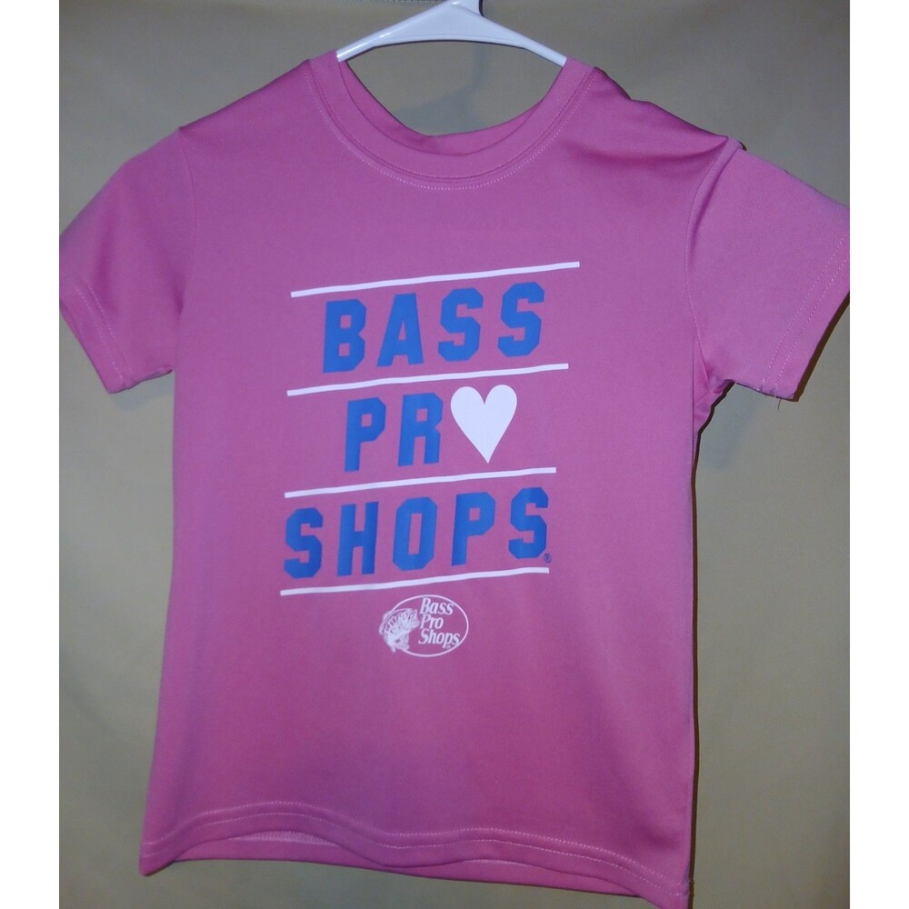 Bass Pro Shops Girls Pink Graphic Logo Crew Neck Polyester T-Shirt Size S